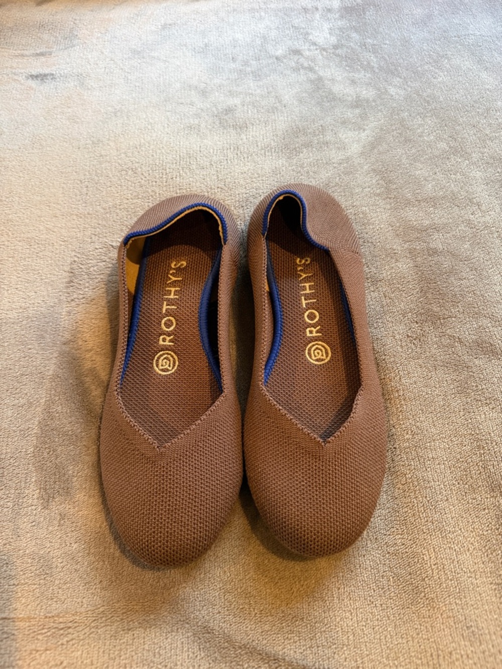 Rothy's Brown Knit Ballet Flats with Blue Trim